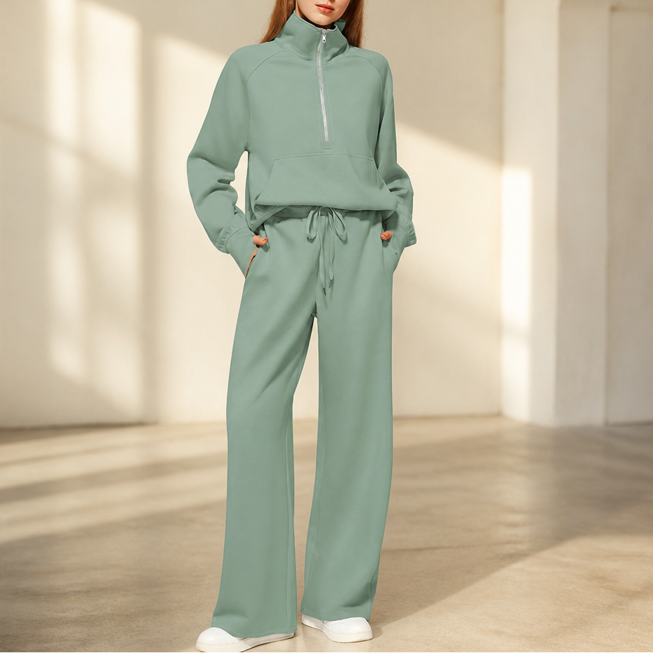Easewell – Half-Zip Top And Wide-Leg Trouser Set