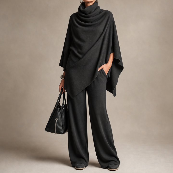 Draveny – Draped Cowl-Neck Top And Trouser Set
