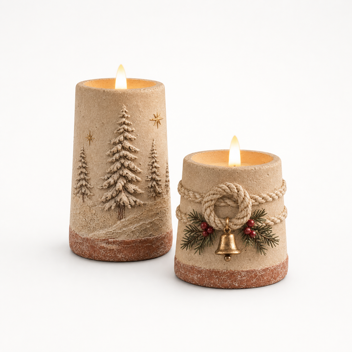 Hearthglow – Hand-Painted Rustic LED Pillar Candle (2 piece set)