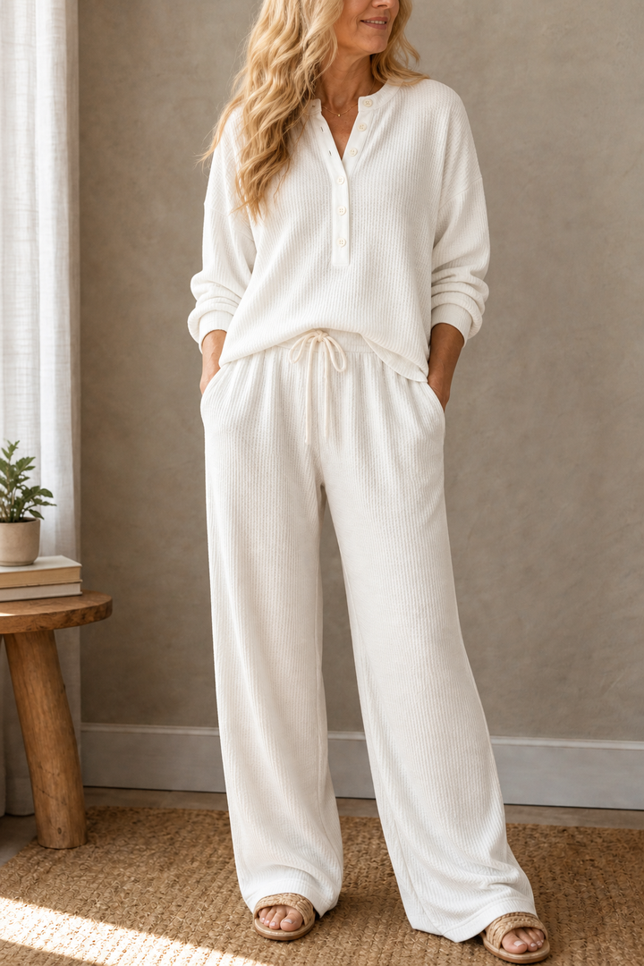 Waffwell – Waffle-Look Drawstring Lounge Set