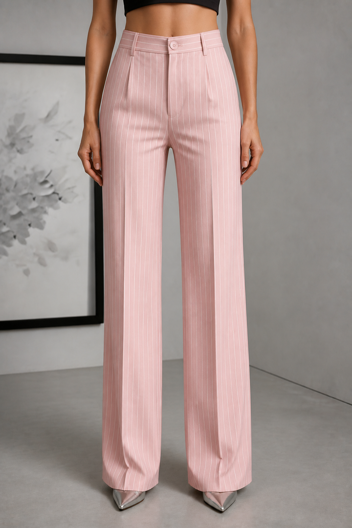 Longline – Pinstripe High-Waisted Wide-Leg Trousers