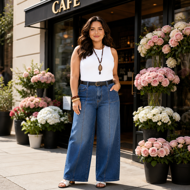 Wearbella – High-Waisted Wide-Leg Button-Fly Jeans