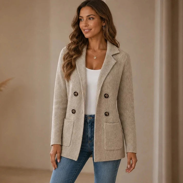 Elara – Ribbed Knit Double-Breasted Cardigan