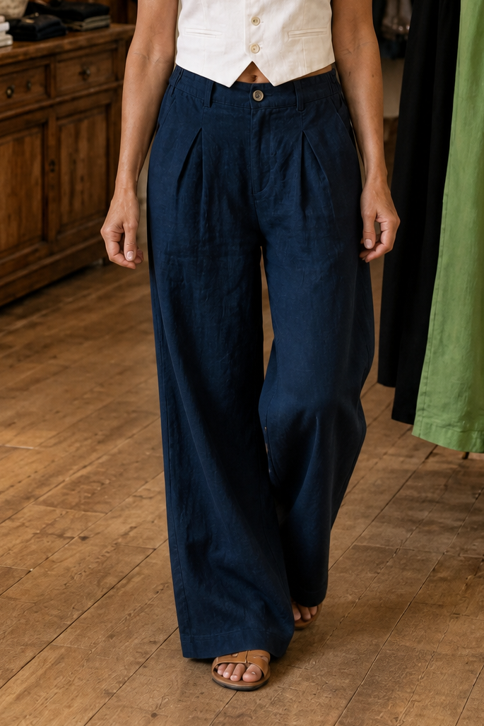 Linora – Pleated Wide-Leg Linen-Look Trousers