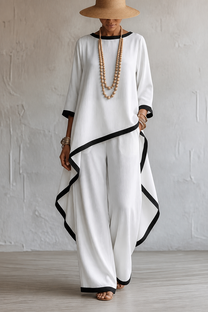 Wearbella – Asymmetric Hem Tunic And Wide-Leg Pants Set