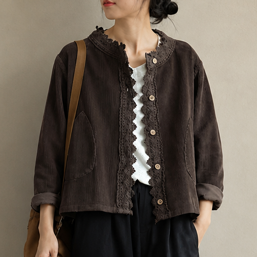 Roselane – Scalloped Lace Fine-Rib Corduroy-Look Jacket
