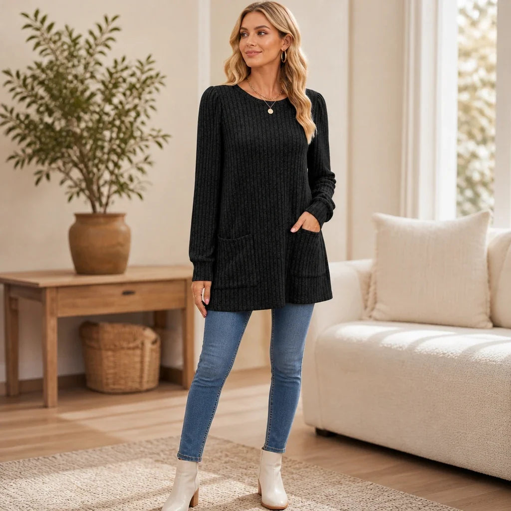 Cozy Rib – Ribbed Knit Tunic With Pockets