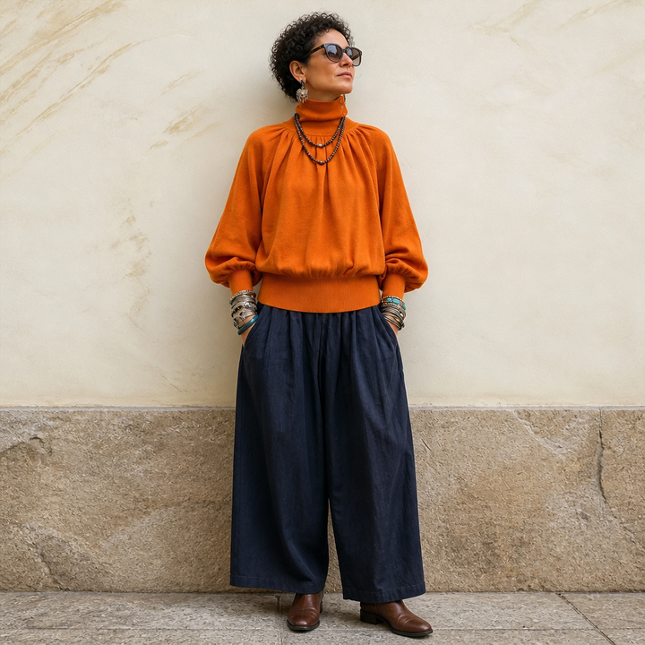 Pleatelle – Pleated Shoulder Lantern Sleeve Knit Sweater