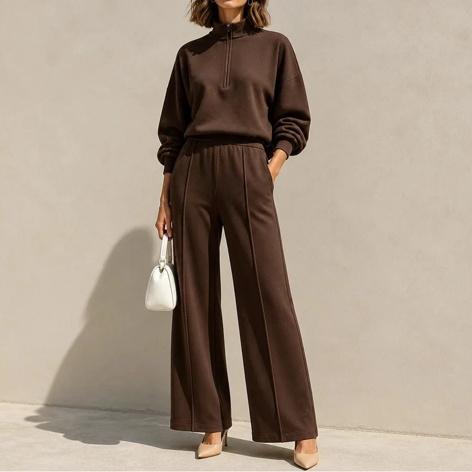 Easeform – Half-Zip Drop-Shoulder Top And Wide-Leg Pants Set