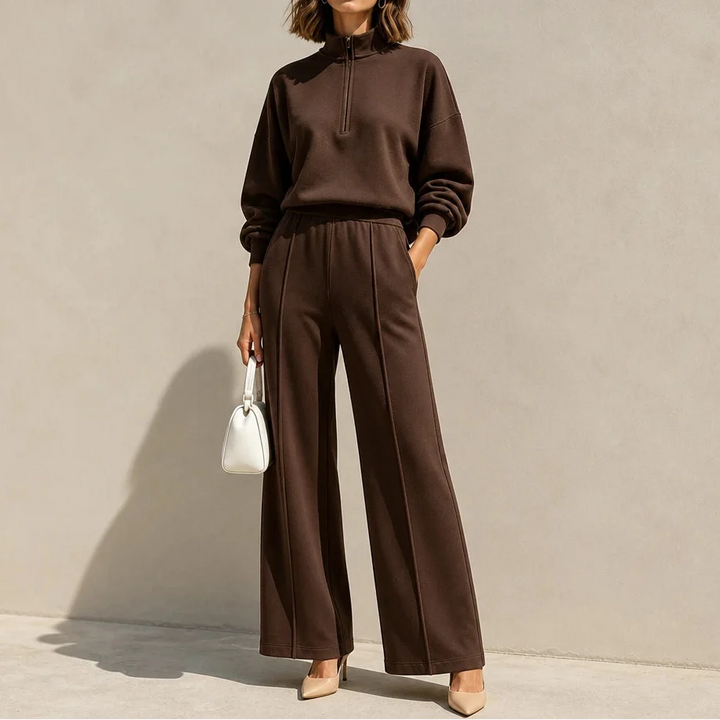 Easeform – Half-Zip Drop-Shoulder Top And Wide-Leg Pants Set