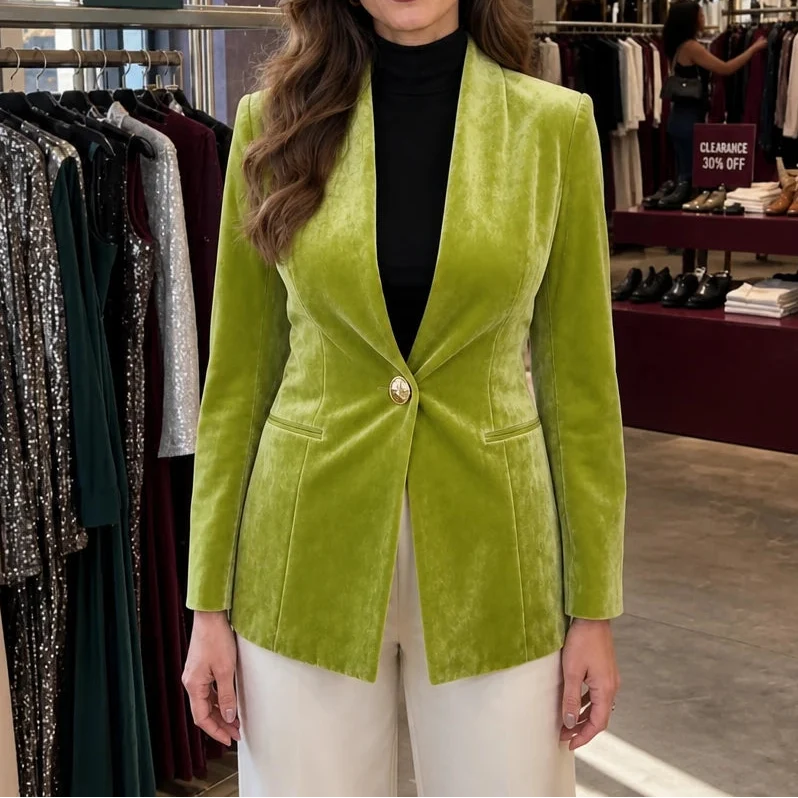 Velora Noir – Velvet Open-Front Blazer