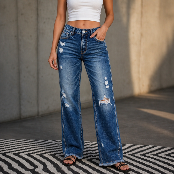 Trueline Denim – High-Rise Vertical-Seam Straight-Leg Jeans