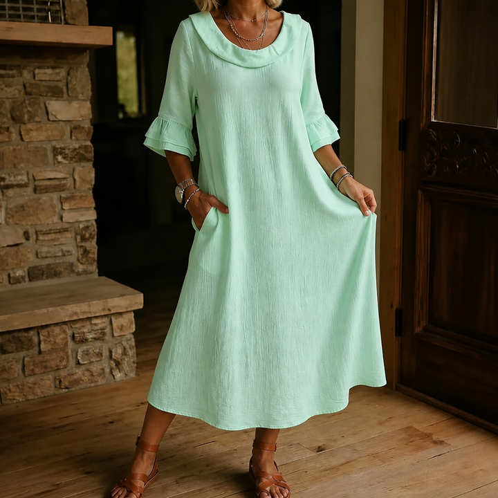 Wearlune – Cowl-Neck Flounce-Cuff Midi Dress