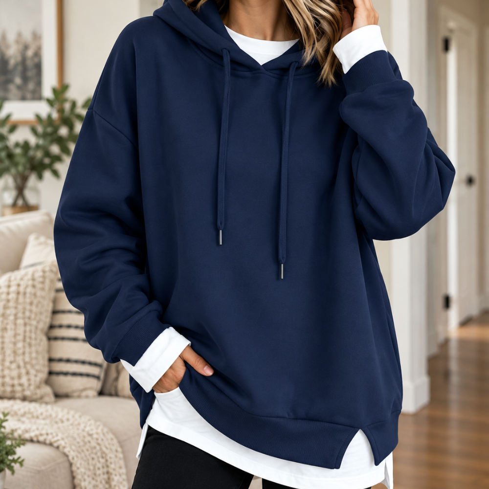 Layerlyn – Layered Two-Tone Hem Hoodie