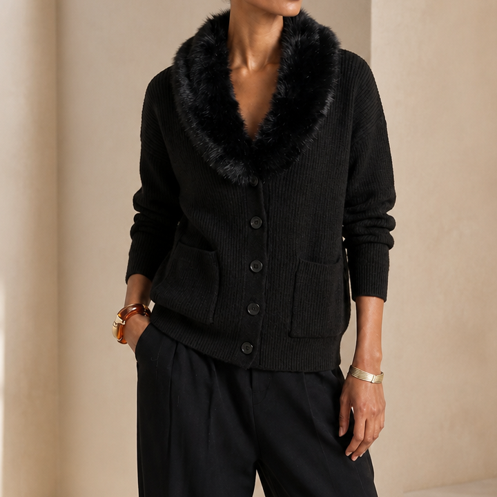 Veloura – Plush Faux-Fur Lapel Chunky Knit Cardigan