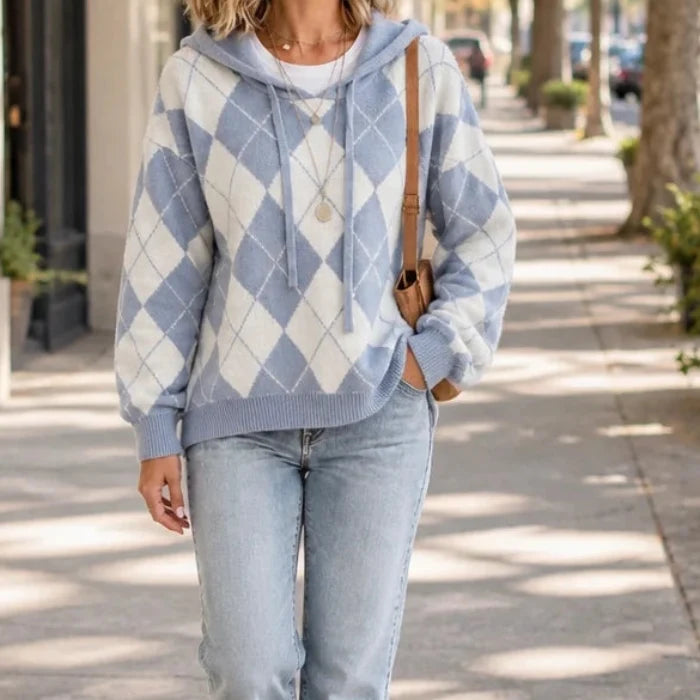 Argylea – Argyle Hooded Knit Sweater