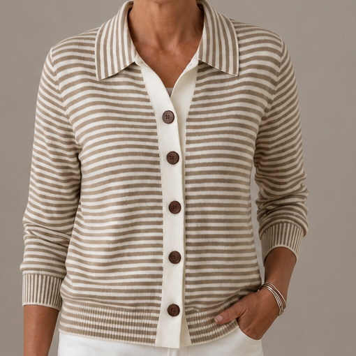 Wearbella – Striped Collared Button-Front Cardigan