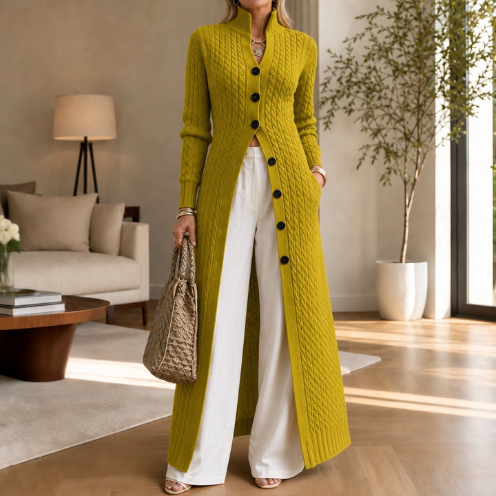 Cablewick – Vertical Cable-Knit Open-Front Duster Cardigan
