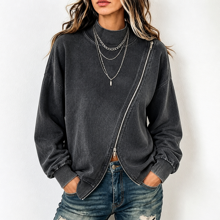 Slantwick – Diagonal Zip Drop-Shoulder Sweatshirt Jacket