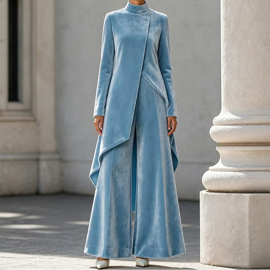 Draperie – Asymmetric Drape Velvet Top And Trouser Set
