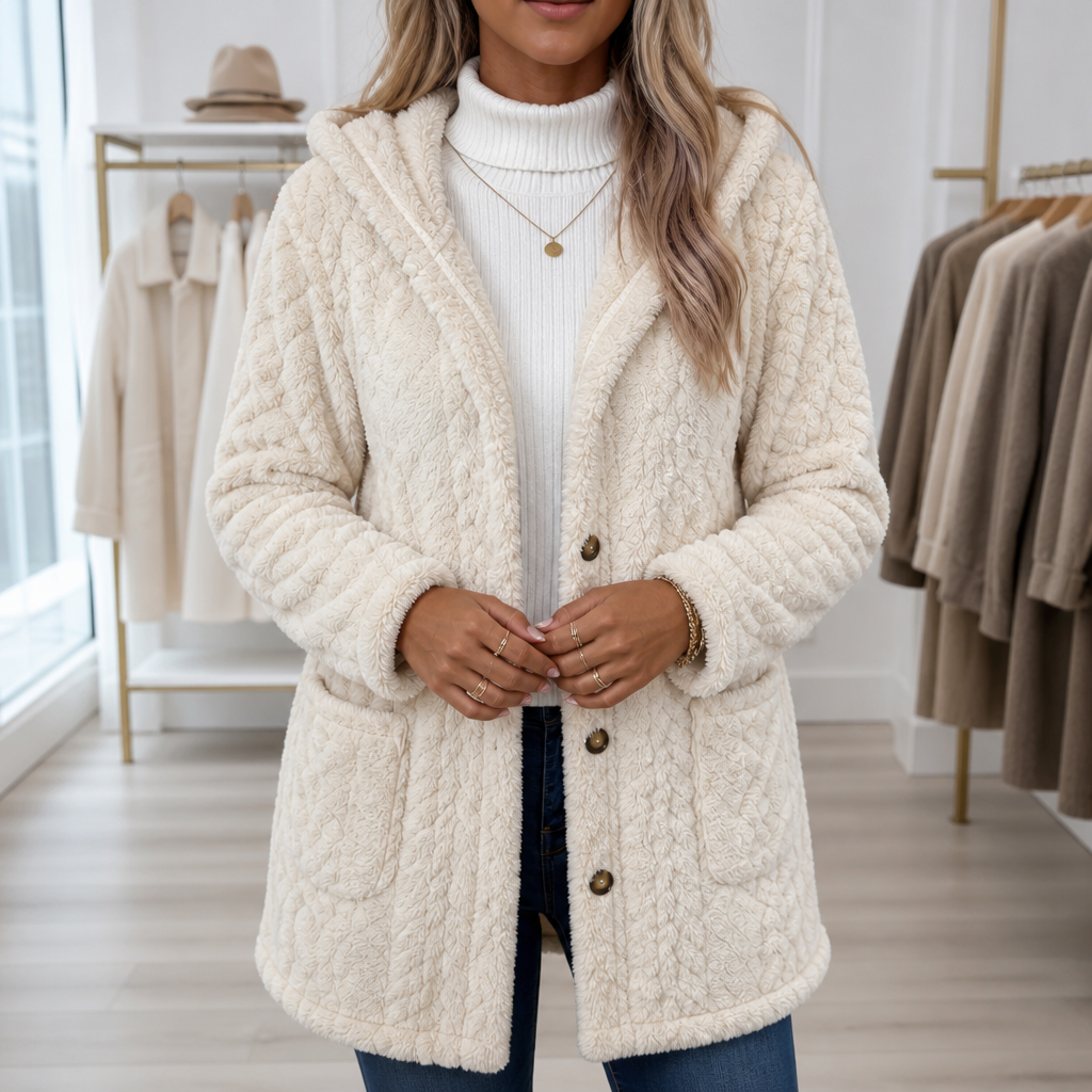 Cinchwarm – Cable-Knit Hooded Long Cardigan
