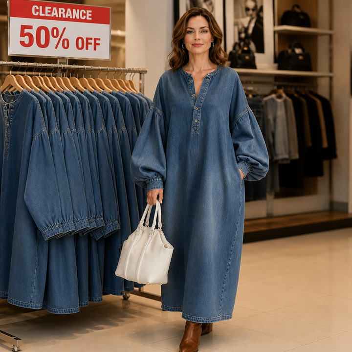 Denara – Denim Maxi Dress That Moves And Still Holds Its Shape