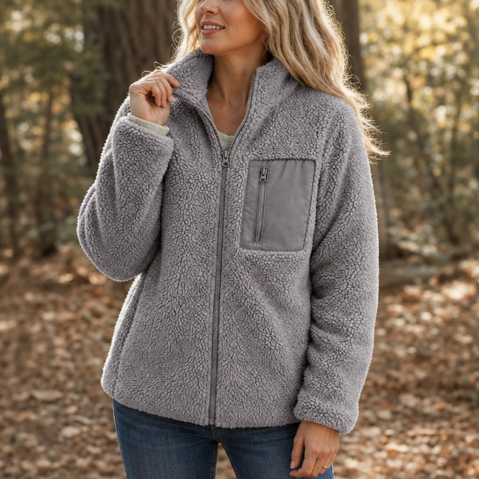 Veluna – Fleece-Look Zip-Up Winter Jacket