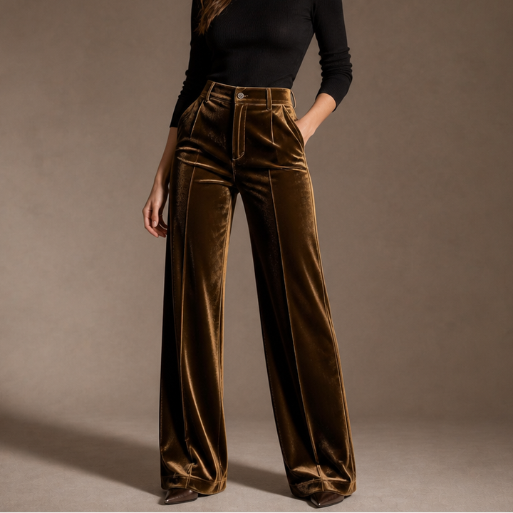 Wearbella – Velvet High-Waisted Wide-Leg Trousers