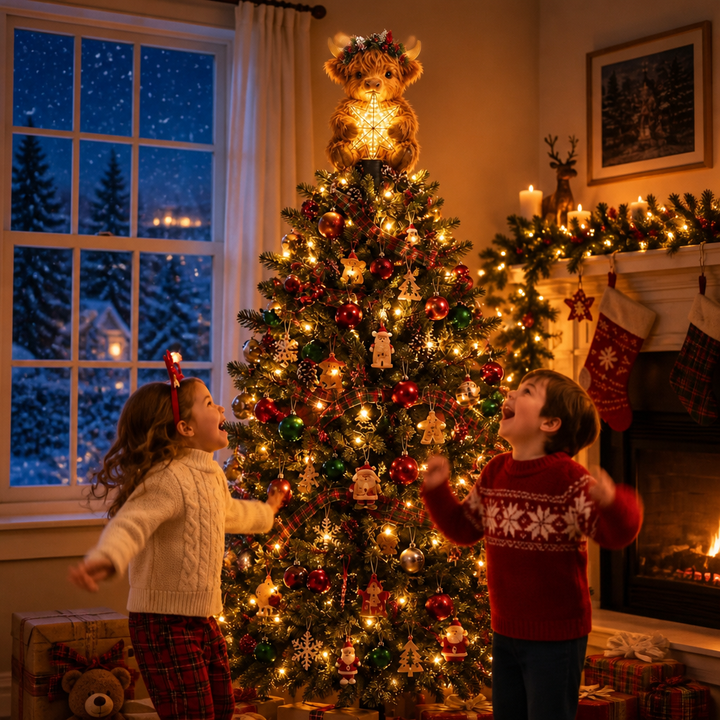 Highlow – Glowing Star Highland Cow Tree Topper