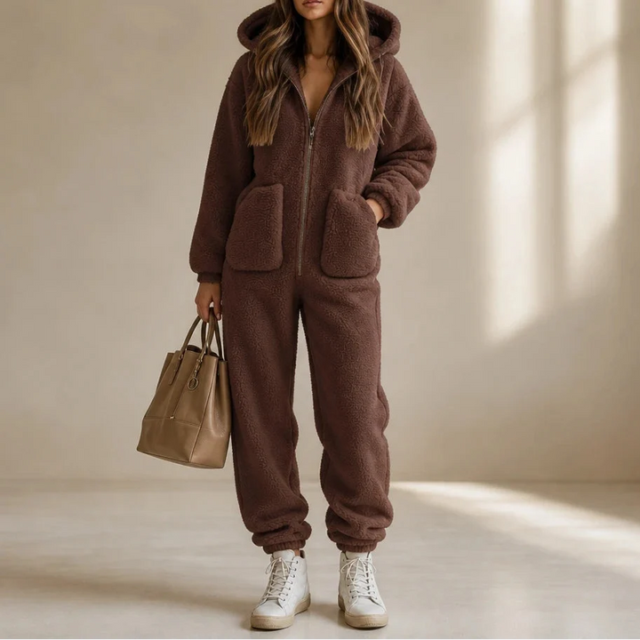 Cozyline – Hooded Zip-Front Straight-Leg Jumpsuit