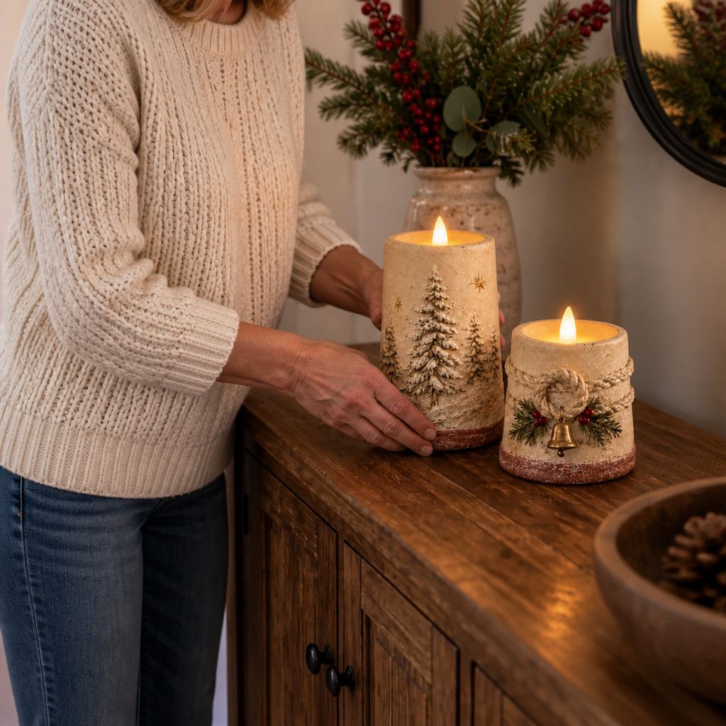 Hearthglow – Rustic Crackle-Finish Flameless LED Candle Set