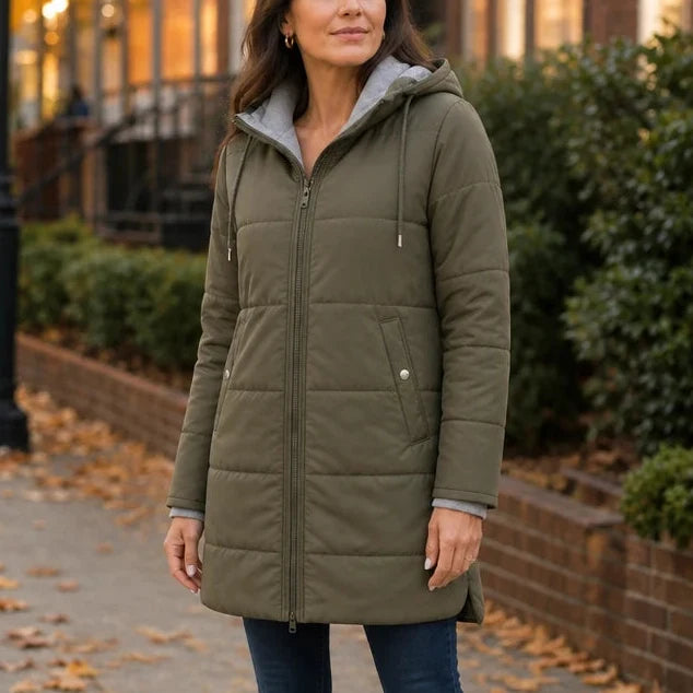 Vellora – Long Quilted Hooded Winter Coat