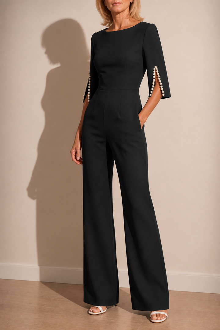 Verlyne – Pearl-Look Sleeve Wide-Leg Jumpsuit