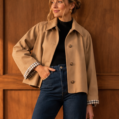 Wrenfield – Boxy Cropped Plaid-Lined Raglan Jacket