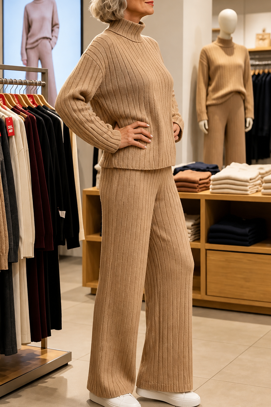 Veluna – Ribbed Knit Two-Piece Sweater Set