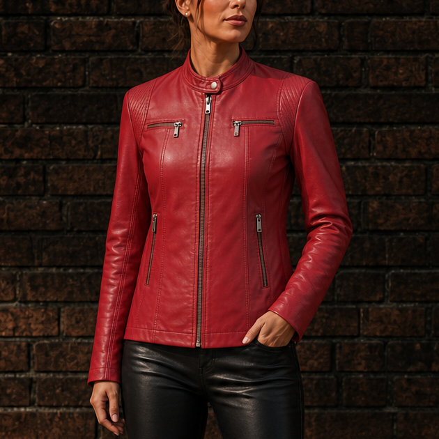 Sillette – Padded-Shoulder Cropped Faux-Leather Moto Jacket