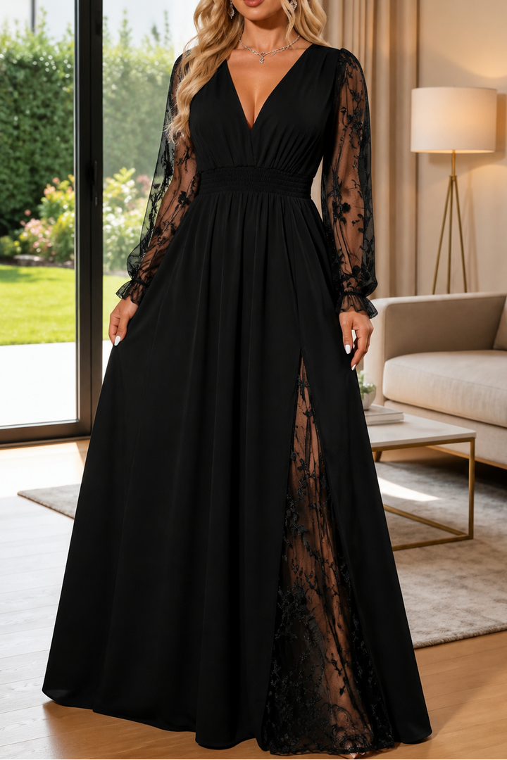 Wearbella – Lace-Sleeve A-Line Empire Waist Maxi Dress