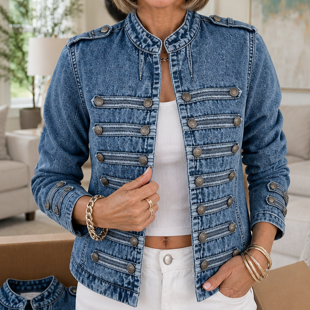 Fielden – Standing Collar Multi-Button Denim Jacket