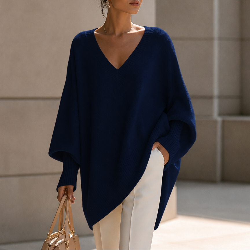 Vellora – Draped V-Neck Stretch-Knit Sweater