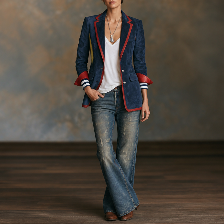 Velvara – Contrast Trim Velvet Blazer
