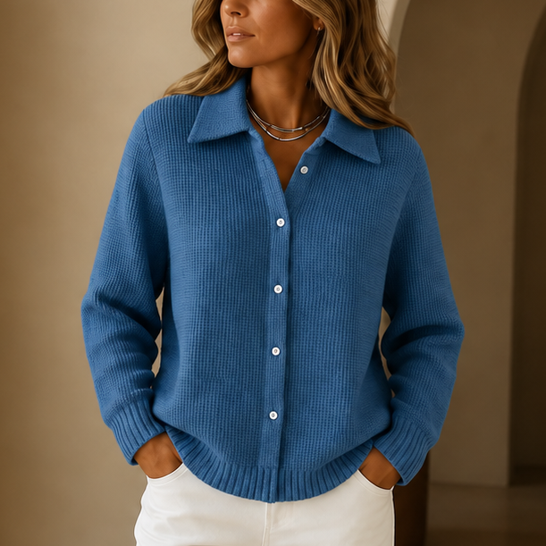 Lapelle – Waffle-Knit Lapel Collar Button Cardigan