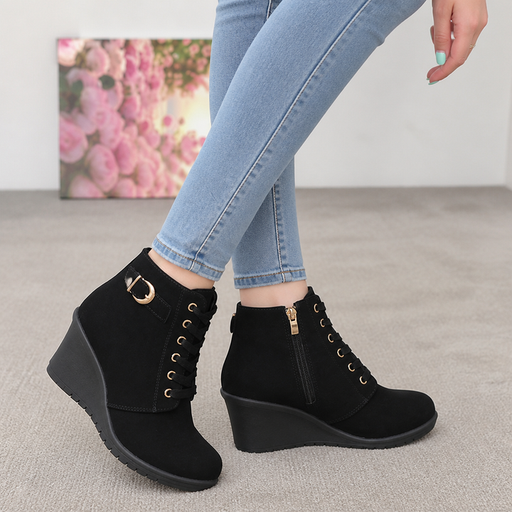 Wearluxe – Buckle-Strap Concealed Wedge Ankle Boots