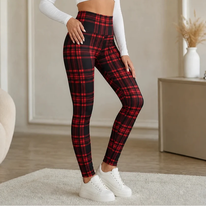 Warmelle – High Waisted Plaid Stretch Leggings