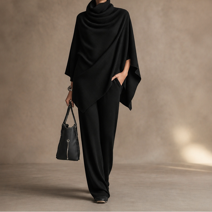 Draveil – Cowl-Neck Cape Top And Wide-Leg Pants Set