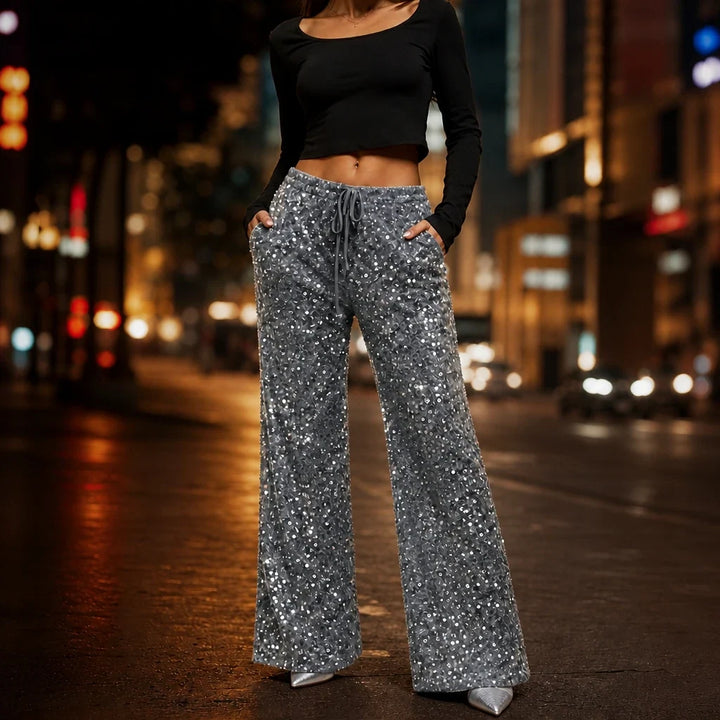 Sequinelle – Sequin Straight-Leg Trousers