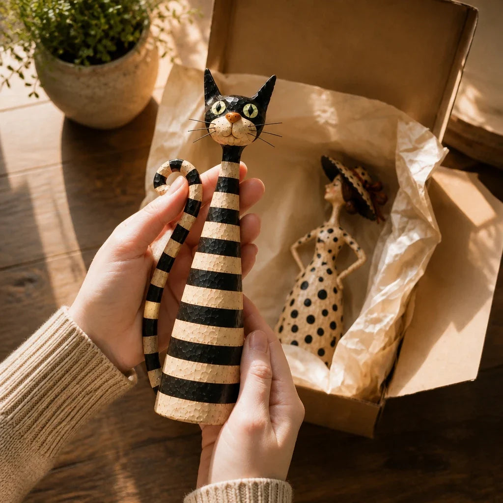 Heirloom Whiskers – Distressed Cat And Lady Figurine Set