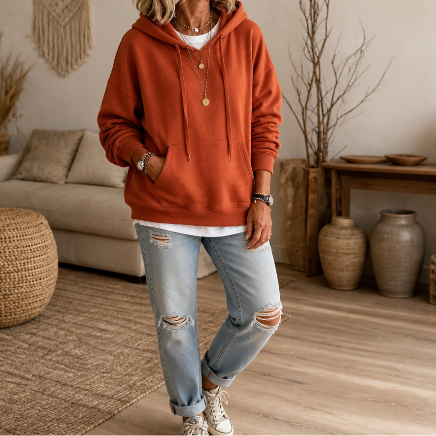 Wearbella – Drop-Shoulder Oversized Cotton Like Pullover Hoodie