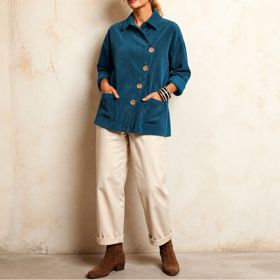 Corfield – Diagonal Button Ribbed Corduroy Shacket