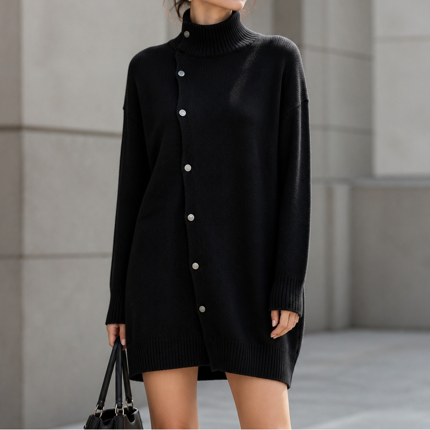 Wrapdaya – Oversized High-Neck Button Cardigan