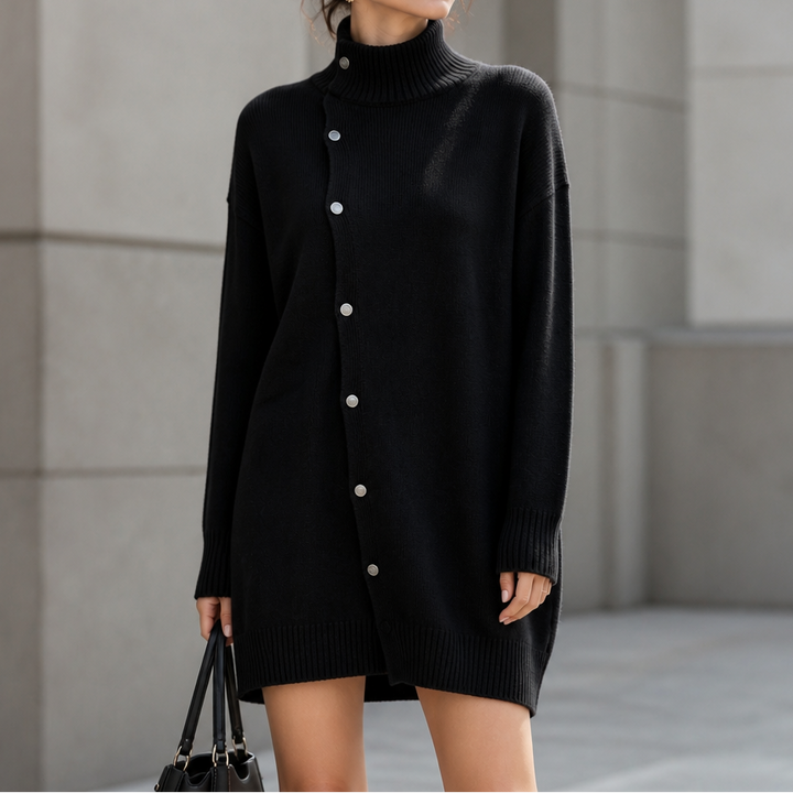 Wrapdaya – Oversized High-Neck Button Cardigan